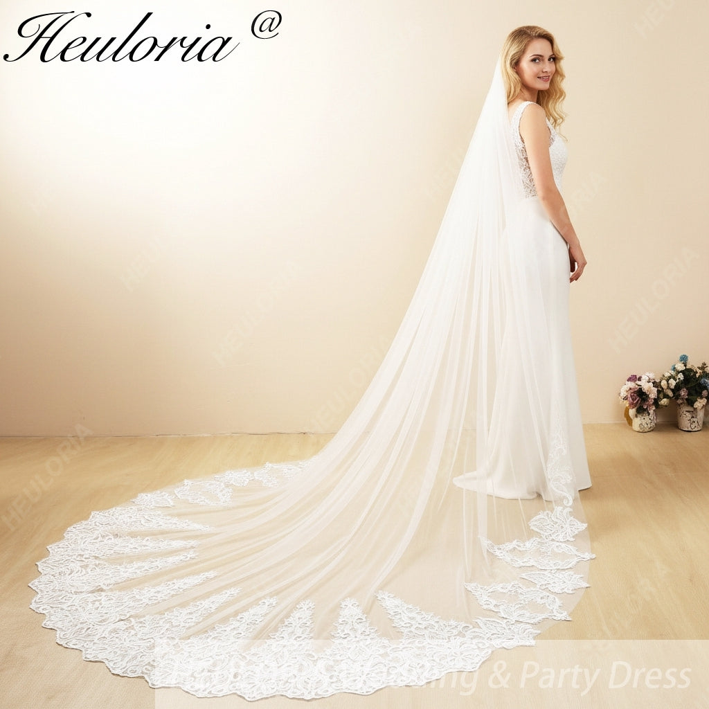 Cathedral Wedding Veil Lace bridal veil with Metal Comb Length 300cm width 300cm for Bride VL-119