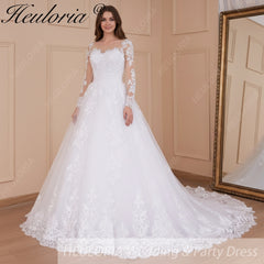 HEULORIA Princess Ball Gown Wedding Dress long sleeve bride dress off shoulder plus size robe de mariee Lace beads Bridal Gown BA-778