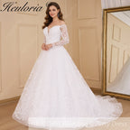 HEULORIA elegant Wedding Dress off shoulder puff sleeve A Line bride dress robe de mariee 3D floral  Bridal Gown BA-637