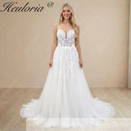 HEULORIA  elegant A line wedding dress Spaghetti Strap lace applique bridal dress Robe De Mariee Wedding Bride Dress AL-999