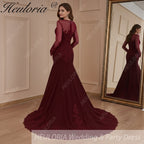HEULORIA Mermaid Evening Dresses Long sleeve lace applique wedding dress formal prom dress