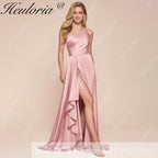 HEULORIA long evening dress one shoulder high slit satin party dress homecoming dress ED-112