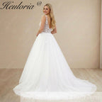 HEULORIA Deep V-Neck Floral Lace A-Line Wedding Dress with Glitter Tulle & Corset Back AL-1036