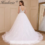 HEULORIA Ball-Gown/Princess V-Neck Cathedral Train Tulle Lace Wedding Dress With Sequins BA-609