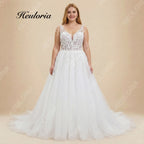 HEULORIA Romantic V-Neck Lace A-Line Wedding Dress with Shimmering Tulle & Vine Appliqués AL-1087plus