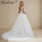 HEULORIA Ethereal Leaf Lace Plunging V-Neck A-Line Wedding Dress with Shimmer Tulle and Corset Back AL-1045