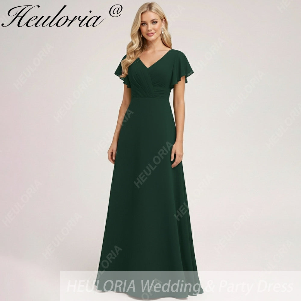 HEULORIA Long Bridemaid dress short sleeve V neck chiffon party dress formal dress ED-133 Imagen secundaria del producto