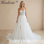 Romantic Sweetheart Strapless A-Line Wedding Dress with Detachable Puff Sleeves & High Slit AL-1008