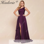 HEULORIA long evening dress one shoulder high slit satin party dress homecoming dress ED-112