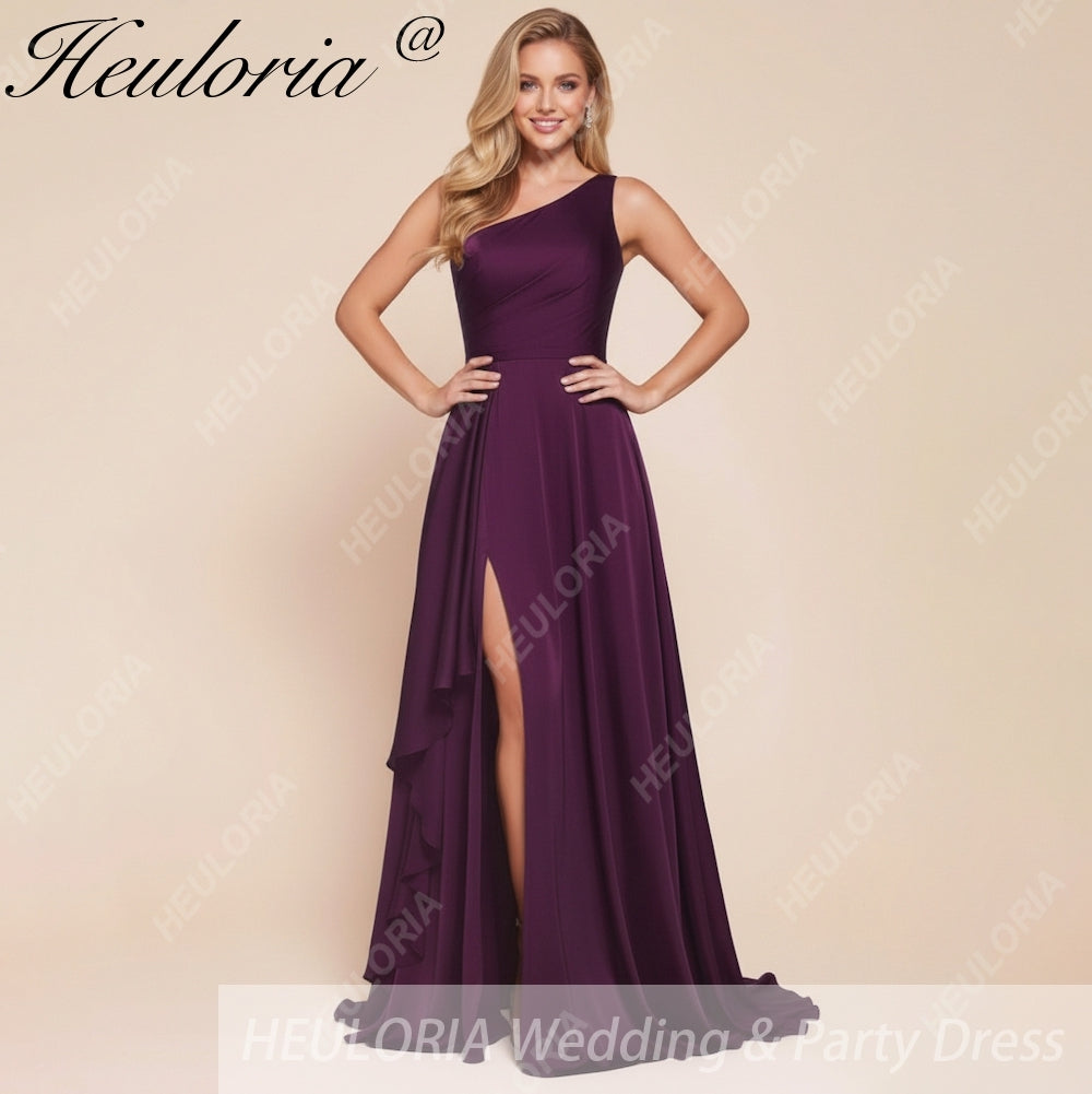 HEULORIA long evening dress one shoulder high slit satin party dress homecoming dress ED-112