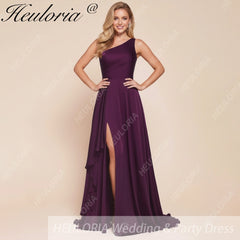 HEULORIA long evening dress one shoulder high slit satin party dress homecoming dress ED-112