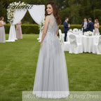 HEULORIA Long Bridemaid dress round neck lace beads tulle party dress formal dress ED-75P