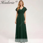 HEULORIA Long Bridemaid dress short sleeve V neck chiffon party dress formal dress ED-133