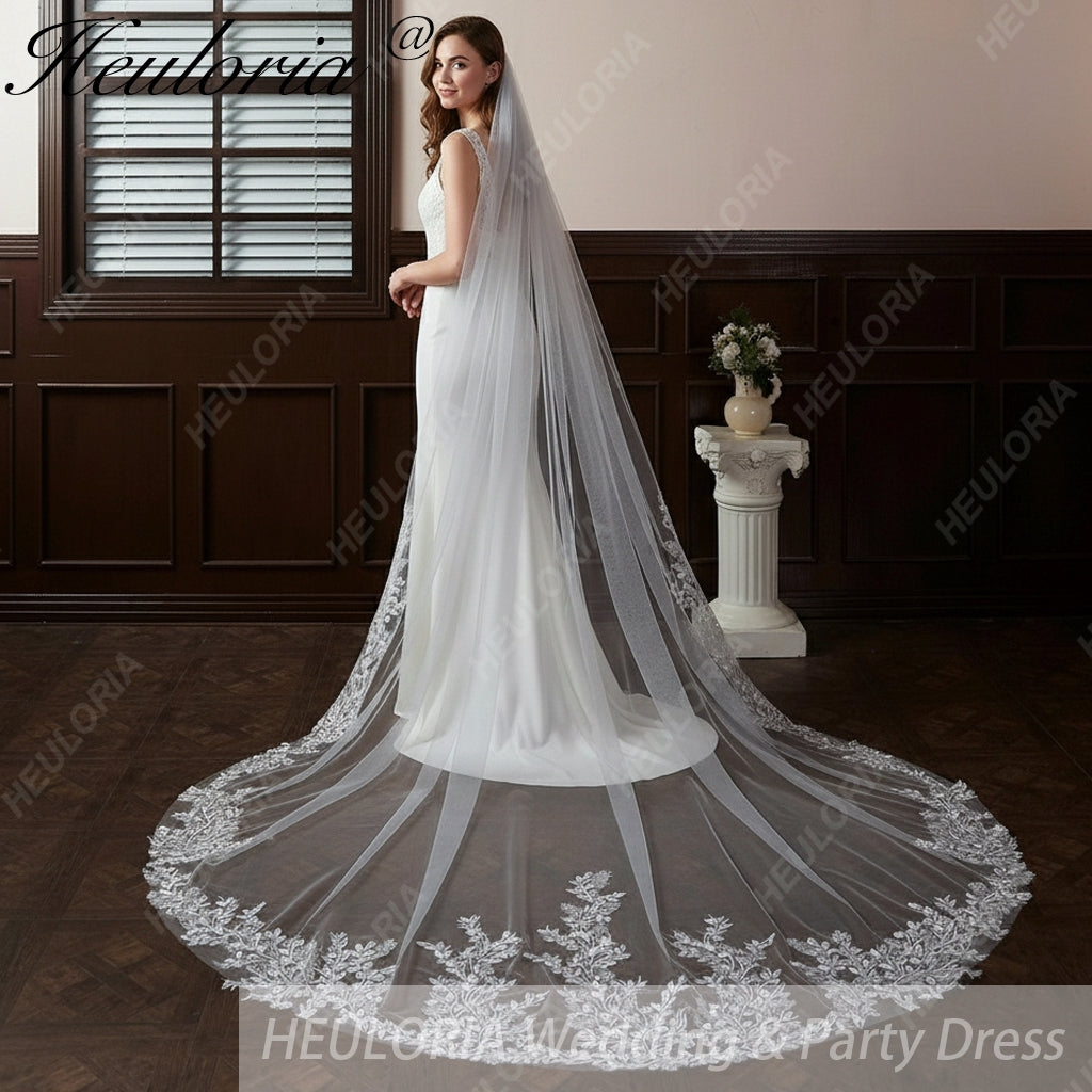 Vintage Lace Wedding Veils Floral Cathedral Veil,Floral Lace Cathedral Length Veil,Flowery Chapel Wedding Veil,Lace Chapel Length Veil  VL-46 Imagen secundaria del producto