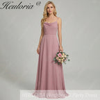 HEULORIA Dusty Rose Cowl Neck Spaghetti Strap Chiffon Bridesmaid Dress - Elegant Floor-Length Evening Gown ED-248