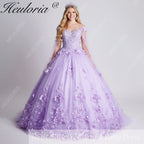 HEULORIA Floral Lace V Neck Strap Sleeve Quinceanera Gown BA-1256