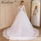HEULORIA elegant A line wedding dress V neck long sleeve organza bride dress Robe De Mariee Wedding Bride Dress long train AL-656