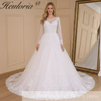 HEULORIA Princess Ball Gown Wedding Dress long sleeve sweetheart plus size robe de mariee Lace beading bride dress court train BA-640
