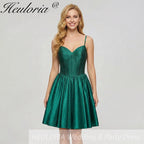 HEULORIA Sparkly Rhinestone Corset Satin Homecoming Dress - Sweetheart Neckline Spaghetti Strap Short Prom Gown ED-310
