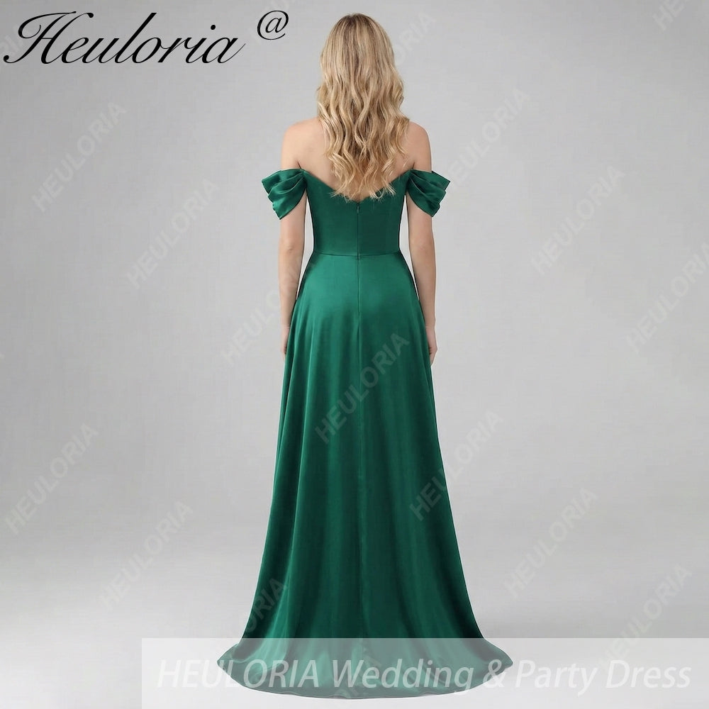 HEULORIA Elegant Off-The-Shoulder Pleated Satin Gown - Sweetheart Neckline A-Line Formal Evening Dress ED-232