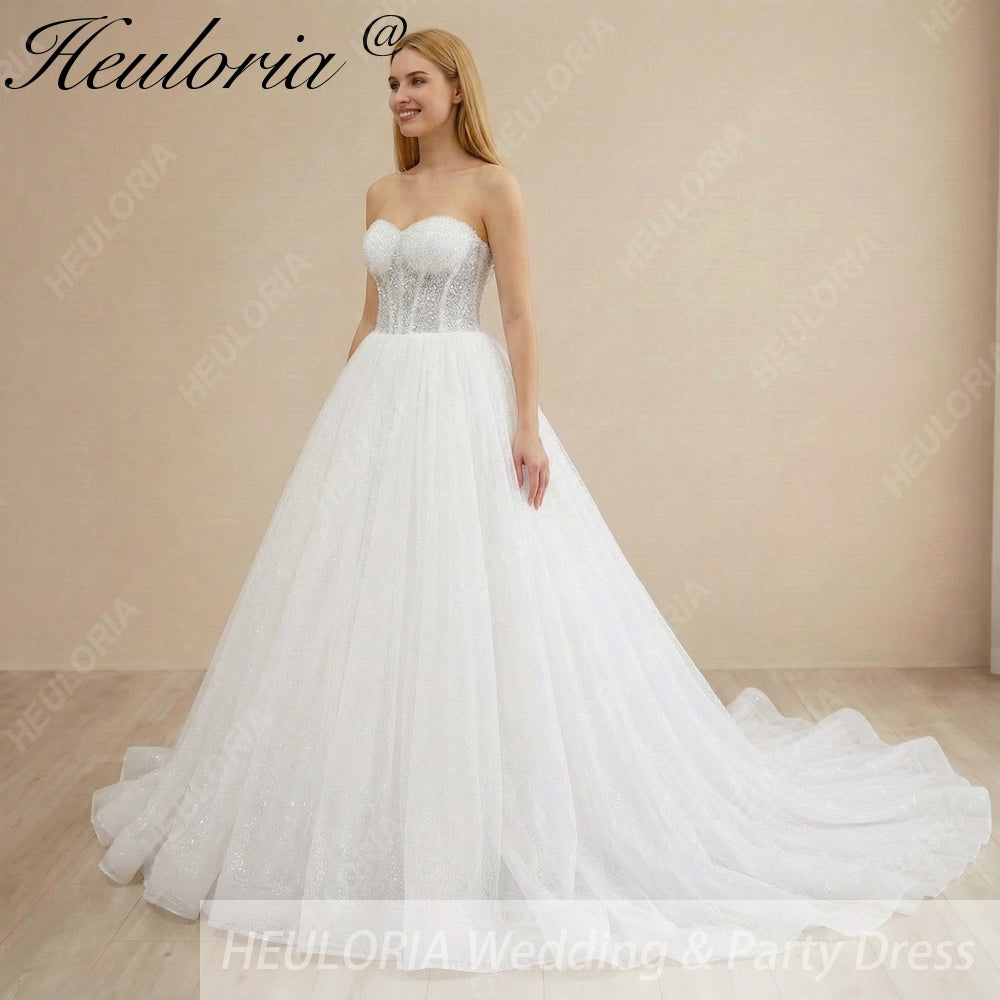HEULORIA Glittering Sweetheart Corset Ball Gown wedding dress Sparkly Strapless Sequined Bridal Dress BA-1040