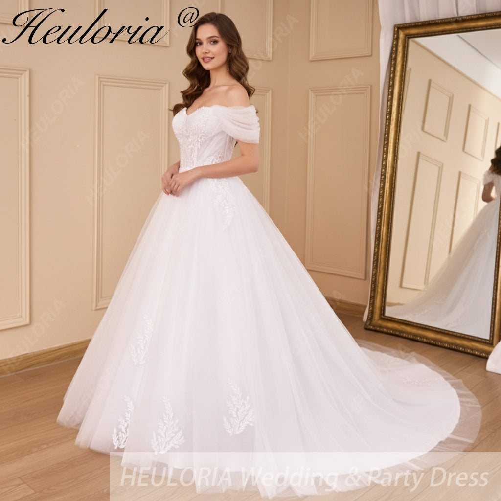 HEULORIA Boho Wedding Dress off shoulder lace applique bride dress plus size robe de mariee A line Wedding Bridal Gown AL-775A