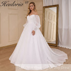 HEULORIA elegant A line wedding dress long sleeve off shoulder organza bride dress Robe De Mariee Wedding Bride Dress long train AL-821