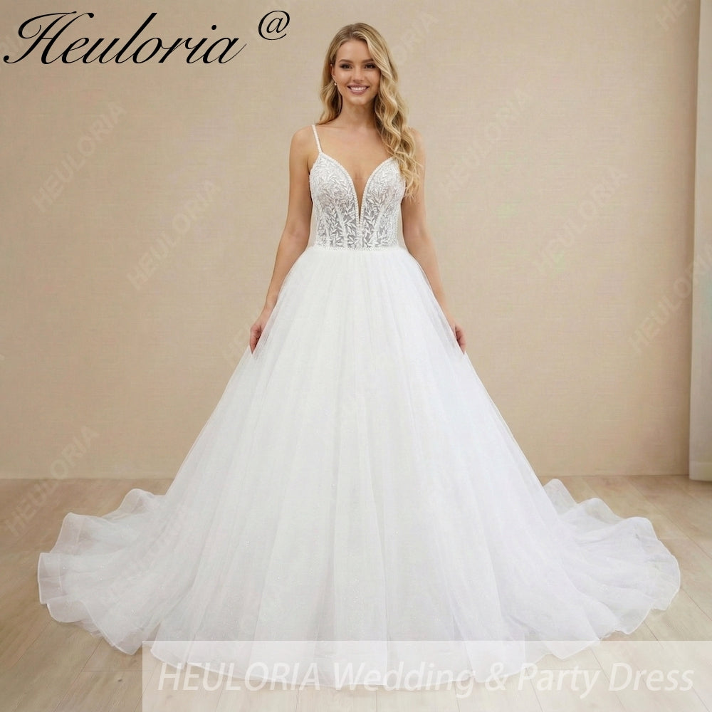 HEULORIA  elegant A line wedding dress Spaghetti Strap lace applique bridal dress Robe De Mariee Wedding Bride Dress AL-1088 Secondary image