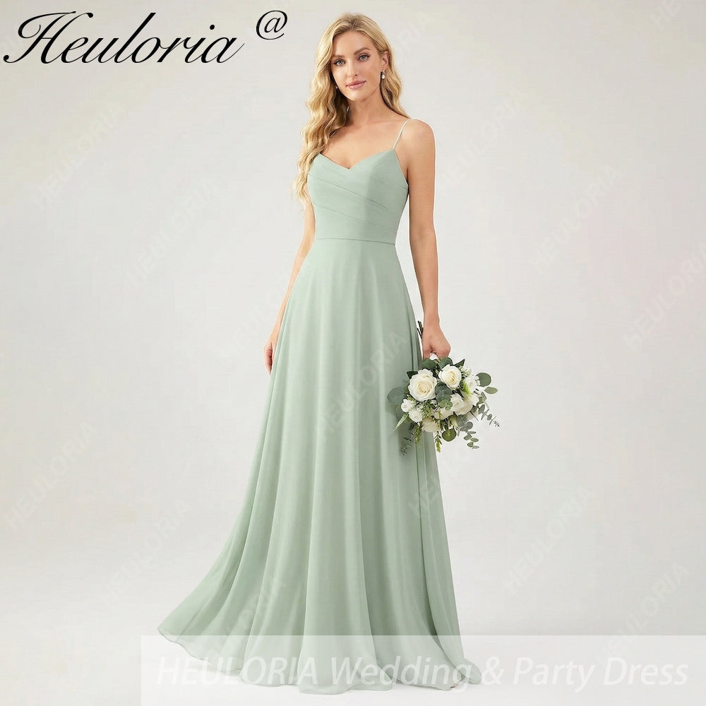 HEULORIA Dusty Sage Chiffon A-Line Bridesmaid Dress with Ruched Sweetheart Neckline and Spaghetti Straps ED-268 Imagen principal del producto