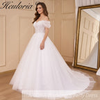HEULORIA Boho Wedding Dress off shoulder lace applique bride dress plus size robe de mariee A line Wedding Bridal Gown AL-775A