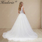 HEULORIA Romantic Deep V-Neck Floral Lace A-Line Wedding Dress with Illusion Sleeveless Bodice AL-1032