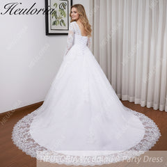 HEULORIA princess Wedding Dress long sleeve round neck bride dress lace beading lace up Plus size wedding gown  BA-BL