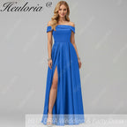 HEULORIA long evening dress off shoulder high slit satin party dress homecoming dress ED-21