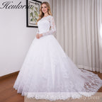 HEULORIA Princess Ball Gown Wedding Dress long sleeve bride dress O neck plus size robe de mariee Lace beading Bridal Gown BA-545