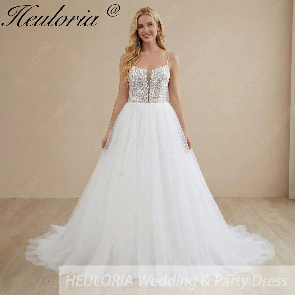 HEULORIA Ethereal Illusion Deep V-Neck Lace & Tulle Ballgown Wedding Dress with Shimmering Sequins AL-1044 Main image