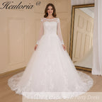 HEULORIA Princess Ball Gown Wedding Dress long sleeve bride dress O neck plus size robe de mariee Lace beading Bridal Gown BA-641