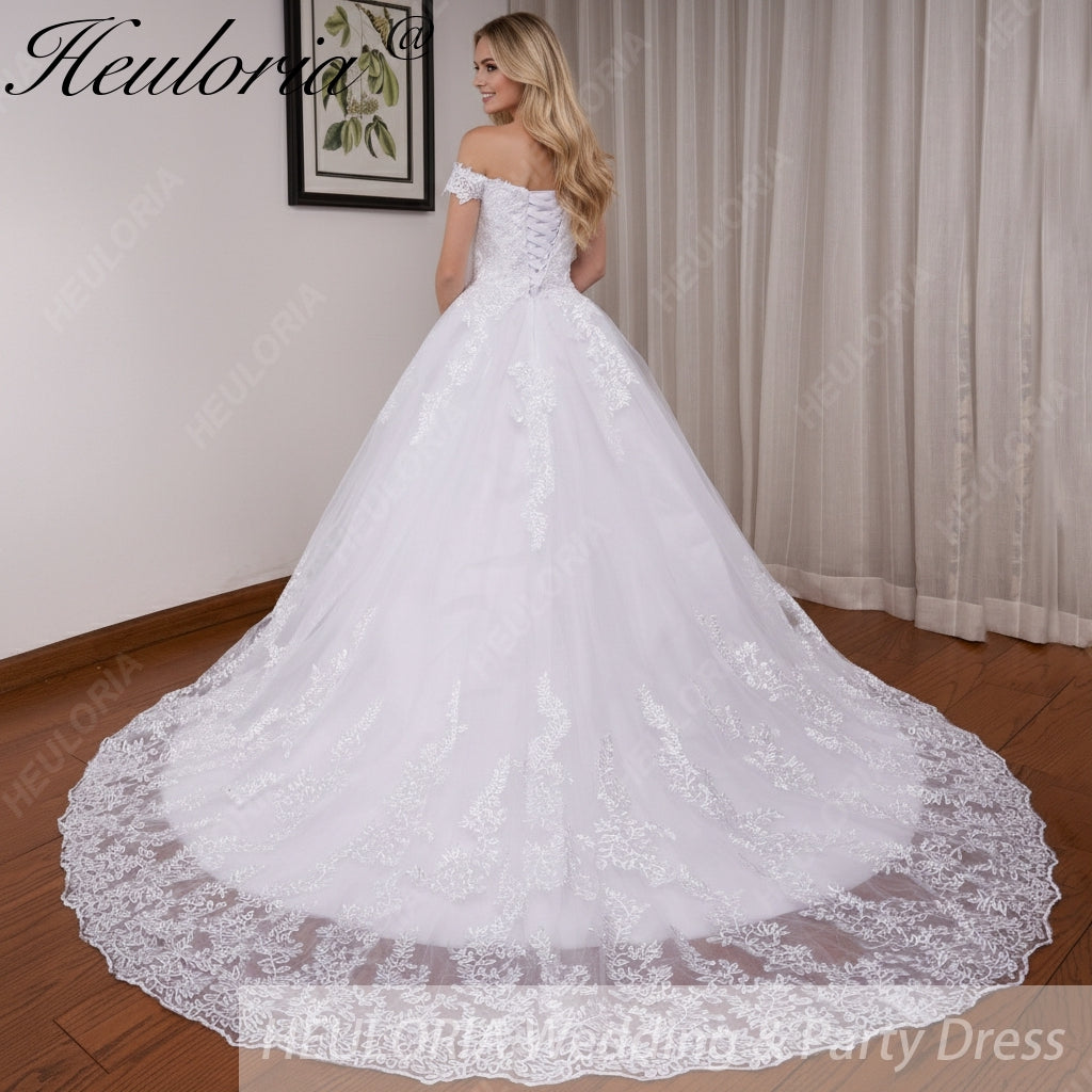 HEULORIA Princess Ball Gown Wedding Dress plus size off shoulder robe de mariee shinny sequined lace Wedding bride dress BA-1227 Imagen secundaria del producto