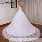 HEULORIA Princess Ball Gown Wedding Dress plus size off shoulder robe de mariee shinny sequined lace Wedding bride dress BA-1227