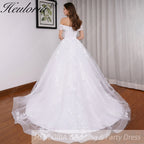 HEULORIA princess wedding dress off shoulder crystal beading lace applique bride dress plus size robe de mariee BA-544A