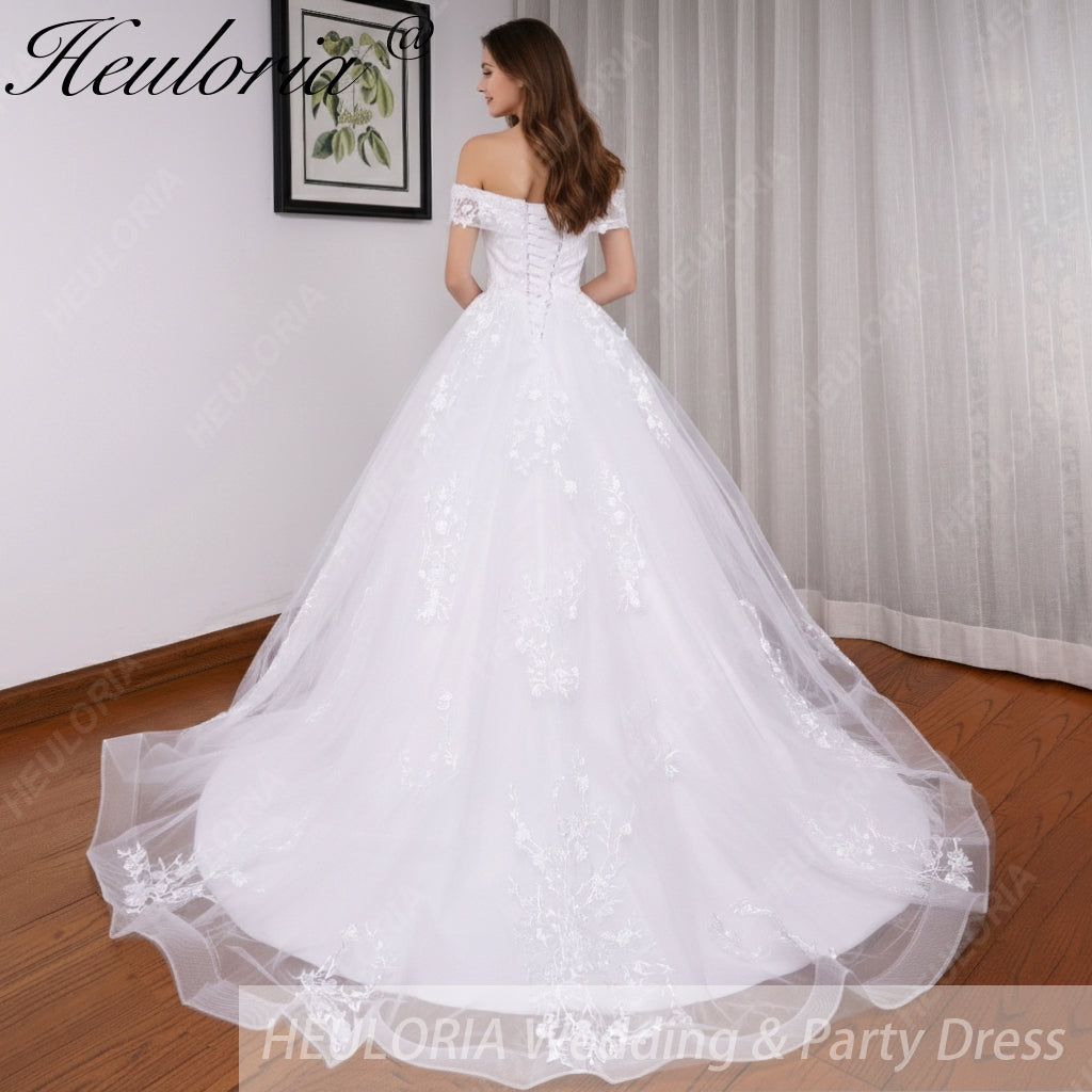 HEULORIA princess wedding dress off shoulder crystal beading lace applique bride dress plus size robe de mariee BA-544A