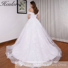 HEULORIA princess wedding dress off shoulder crystal beading lace applique bride dress plus size robe de mariee BA-544A