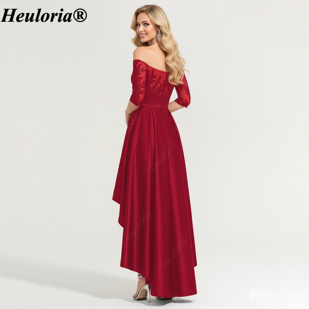 heuloria-Off-the-Shoulder Lace Satin High-Low Evening Dress with 3/4 Sleeves-ed-173