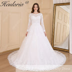 HEULORIA princess Wedding Dress long sleeve round neck bride dress lace beading lace up Plus size wedding gown BA-613