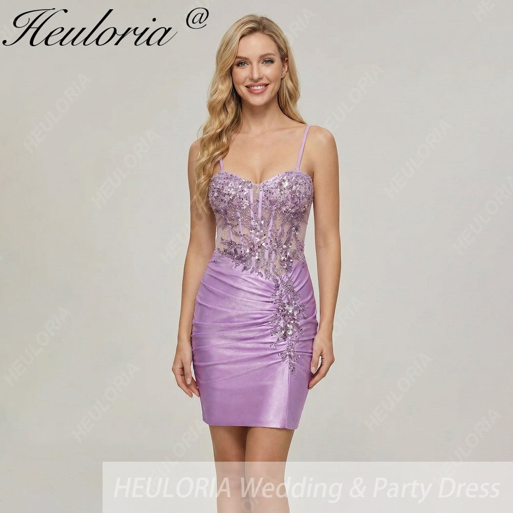 HEULORIA Sparkly Sequin Corset Mini Dress - Sheer Boning Ruched Bodycon Cocktail Gown ED-302 Imagen principal del producto