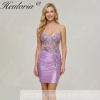 HEULORIA Sparkly Sequin Corset Mini Dress - Sheer Boning Ruched Bodycon Cocktail Gown ED-302