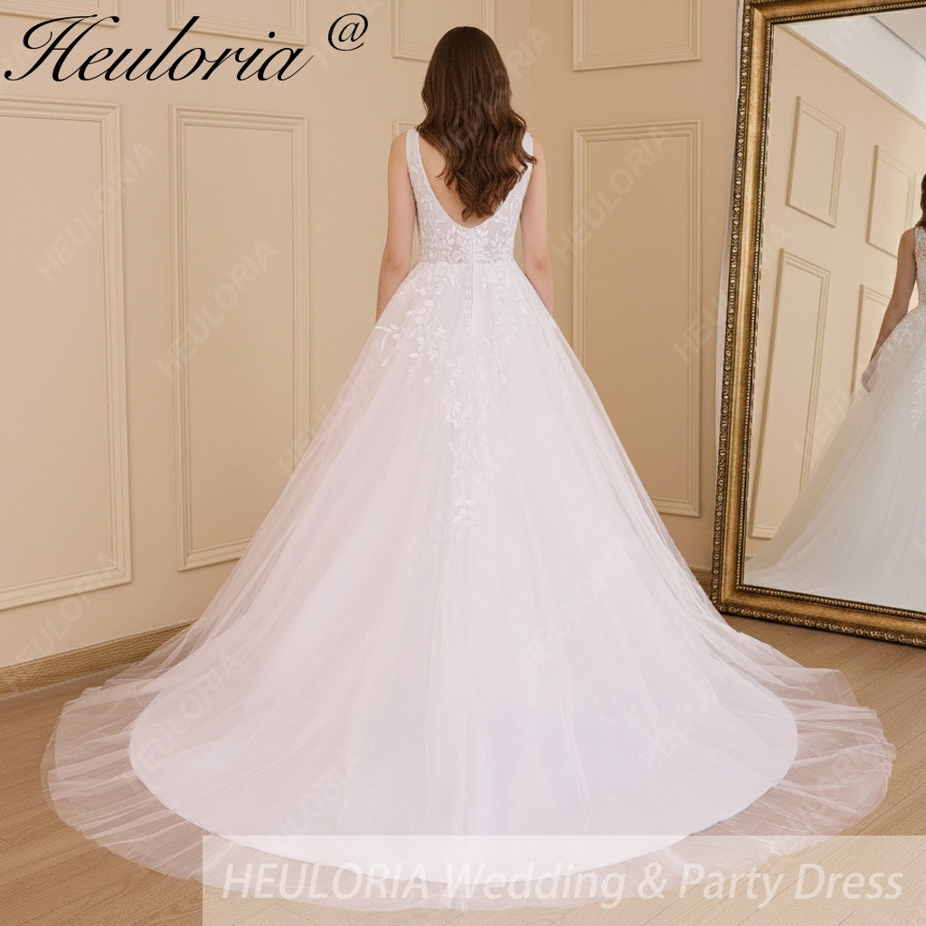 HEULORIA Elegant lace applique Boho Wedding Dress bride dress V neck plus size  A line Wedding Bride Gown AL-627A