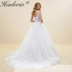 HEULORIA V Neck Sleeveless A line Wedding Dress Boho Lace Appliques Tulle Long Bridal Gowns Backless Vestidos de Novia Customized AL-1023