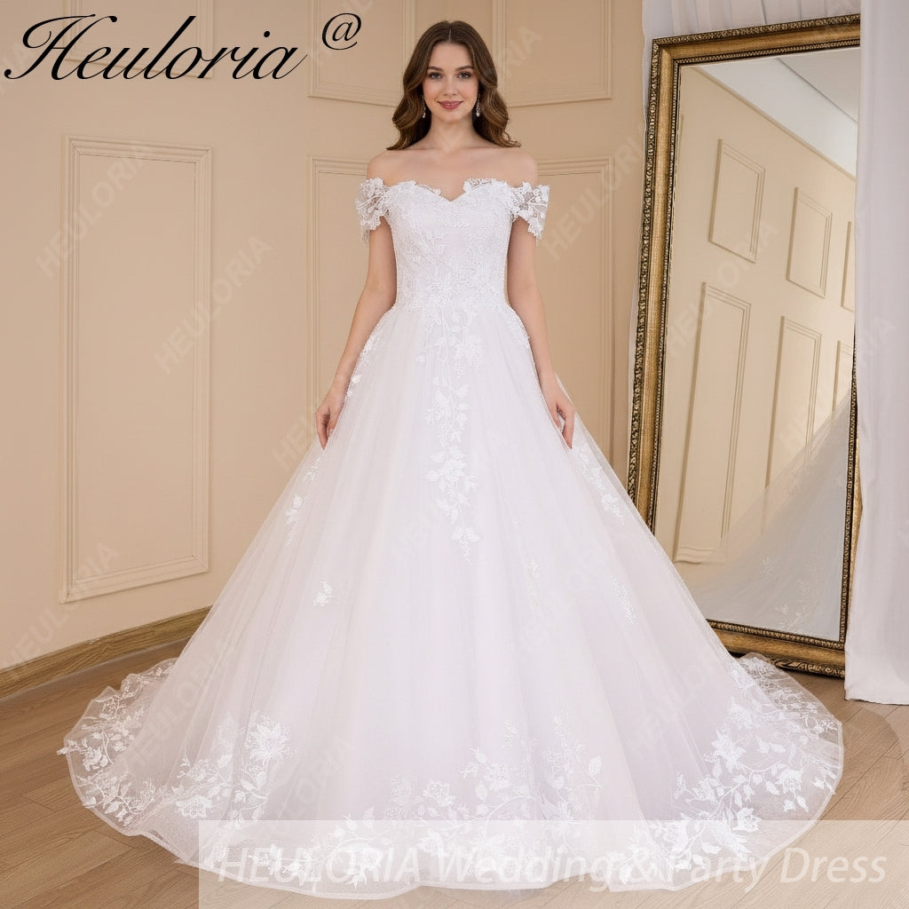 HEULORIA Ball-Gown/Princess off shoulder Cathedral Train Tulle Lace Wedding Dress BA-643