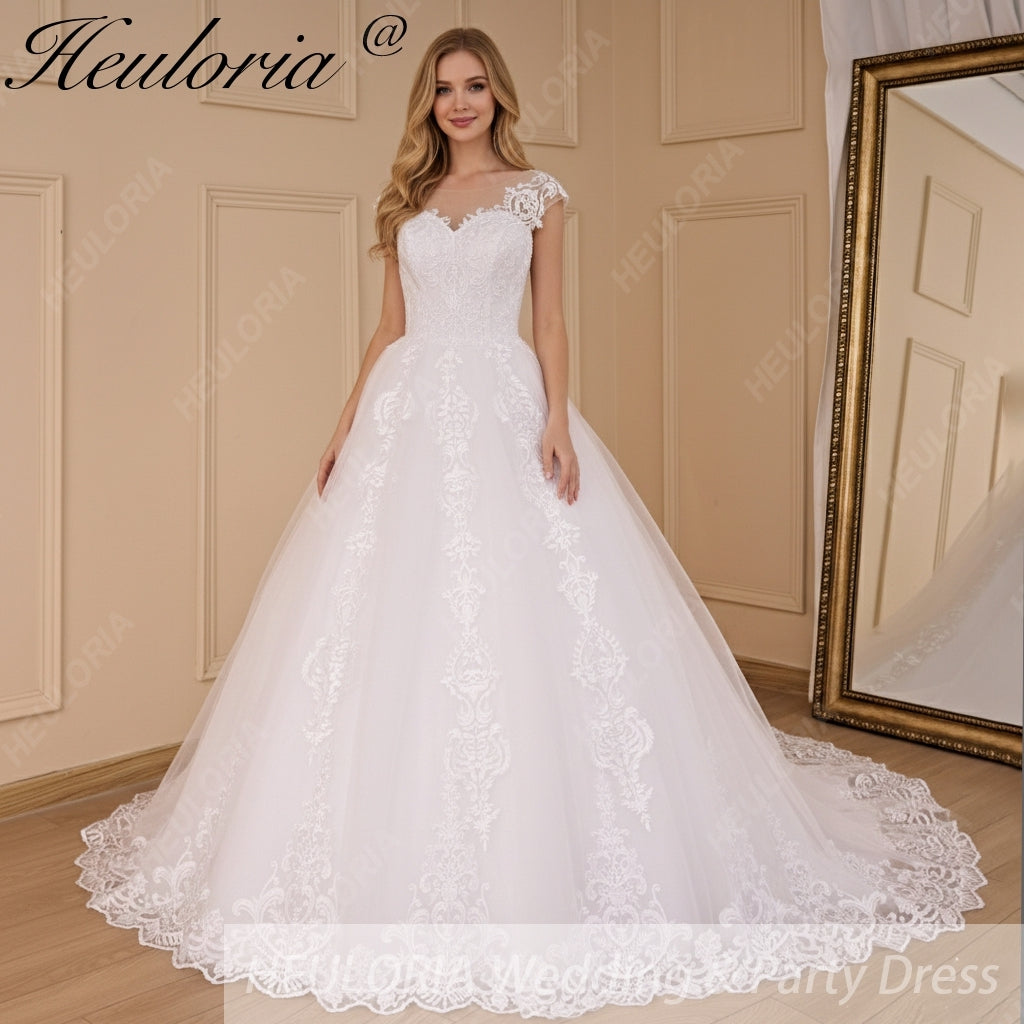 HEULORIA Princess Wedding dress V Necklace Bride Gowns Lace Up Back Customized BA-779A