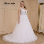 HEULORIA Elegant V-Neck Lace A-Line Wedding Dress - Beaded Spaghetti Straps & Illusion Floral Bodice AL-787